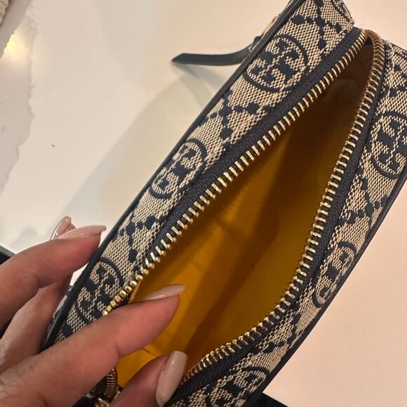 Tory Burch Mini T Monogram Cosmetic Case Navy - Picture 2 of 5